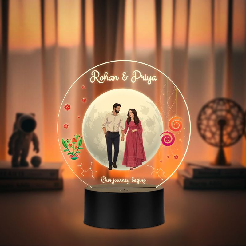 Personalized Couple Name LED Night Light, Our Journey Begins Quote Acrylic Lamp with Warm White Black Base Gift for Couple New Journey Gift